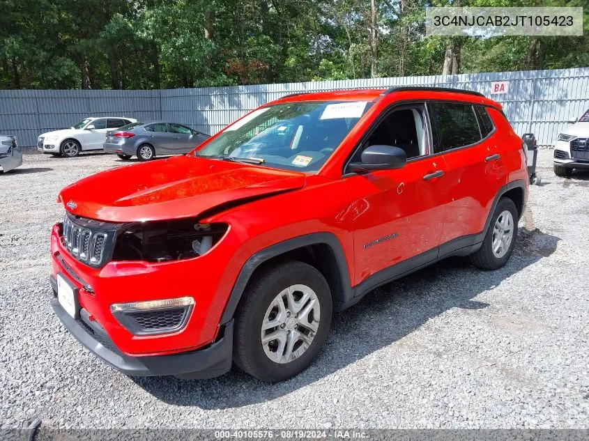 2018 Jeep Compass Sport Fwd VIN: 3C4NJCAB2JT105423 Lot: 40105576