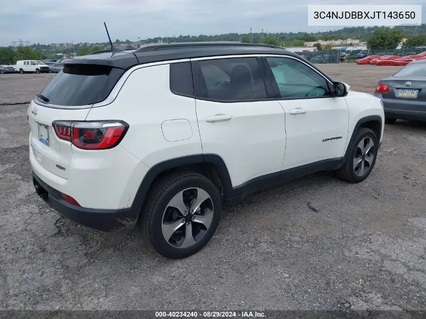 2018 Jeep Compass Latitude 4X4 VIN: 3C4NJDBBXJT143650 Lot: 40234240