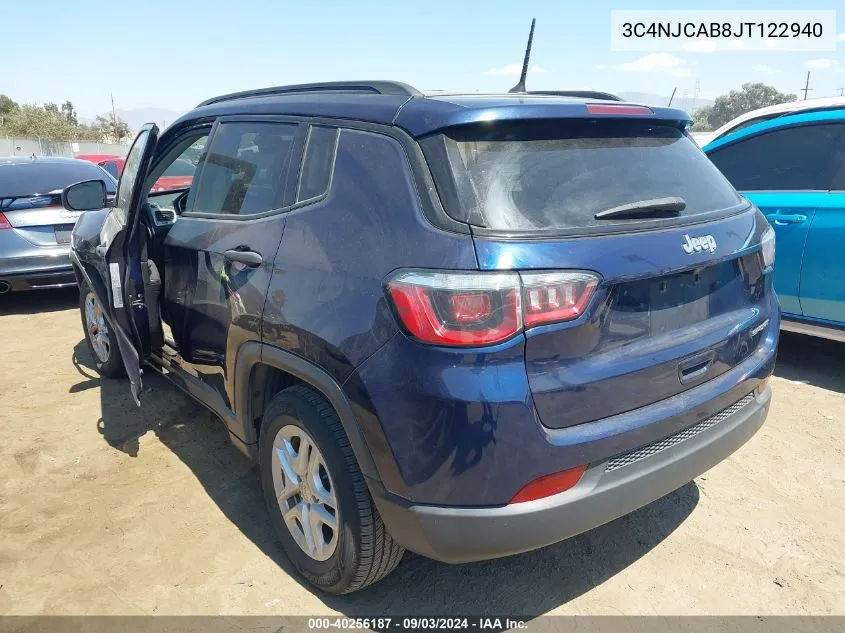 2018 Jeep Compass Sport Fwd VIN: 3C4NJCAB8JT122940 Lot: 40256187