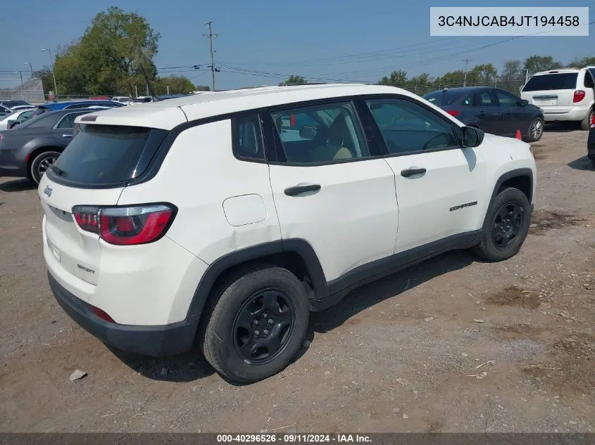 2018 Jeep Compass Sport VIN: 3C4NJCAB4JT194458 Lot: 40296526