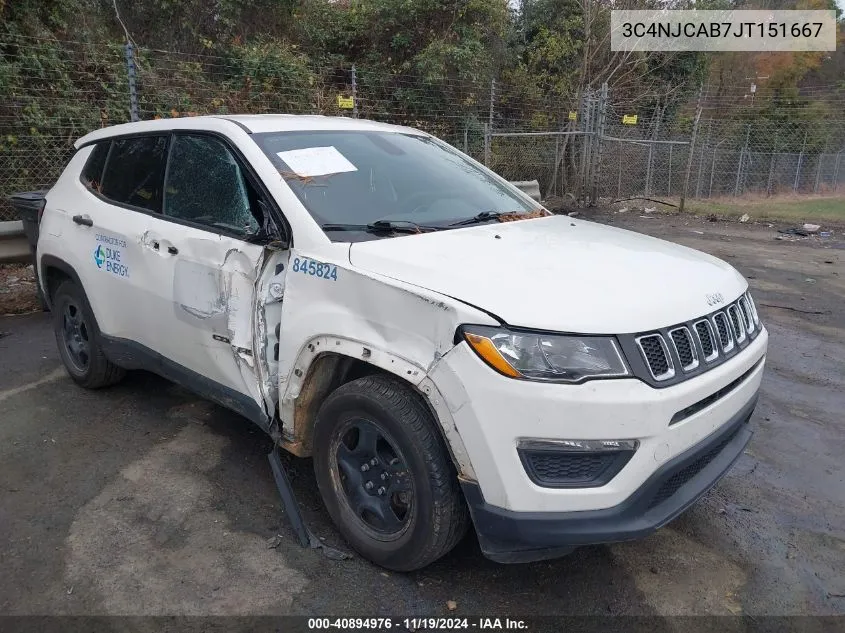 2018 Jeep Compass Sport Fwd VIN: 3C4NJCAB7JT151667 Lot: 40894976