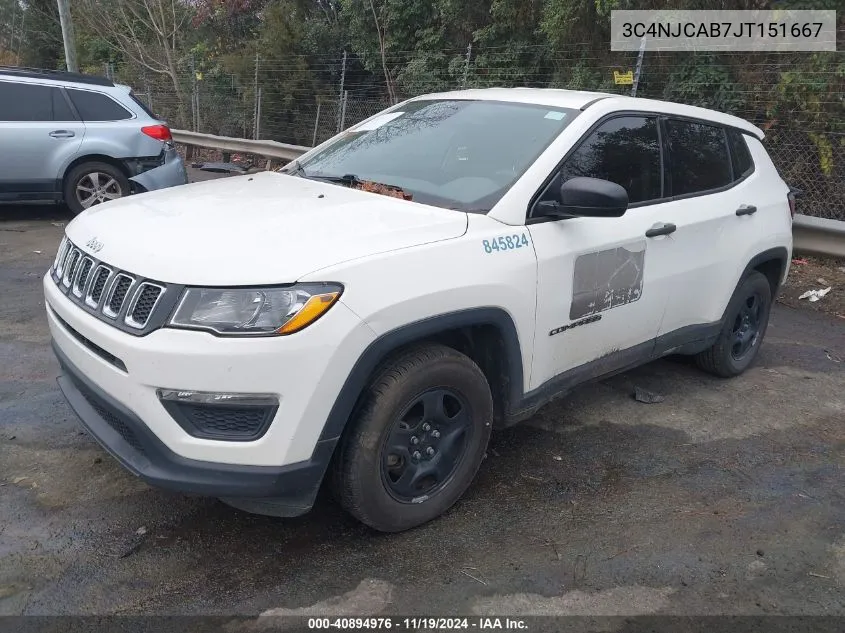 2018 Jeep Compass Sport Fwd VIN: 3C4NJCAB7JT151667 Lot: 40894976