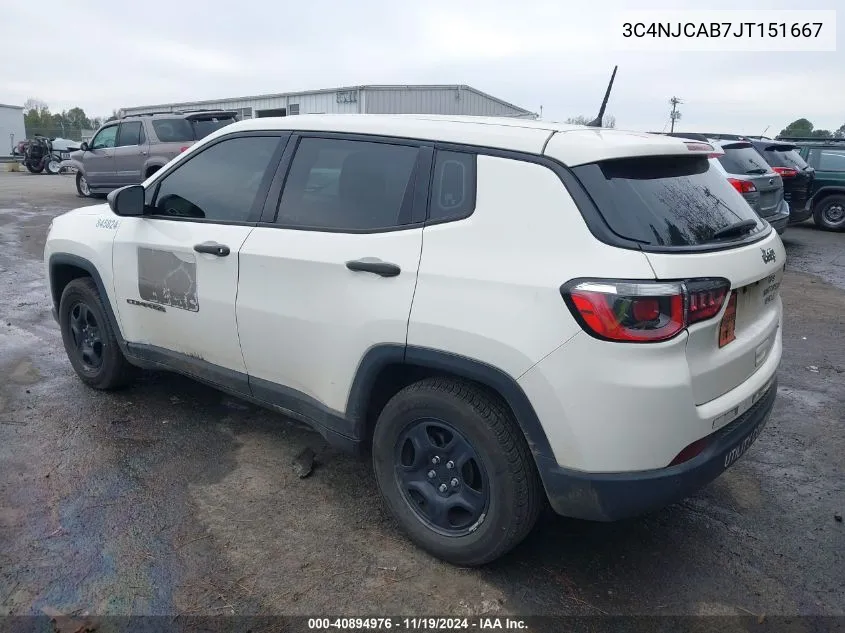 2018 Jeep Compass Sport Fwd VIN: 3C4NJCAB7JT151667 Lot: 40894976