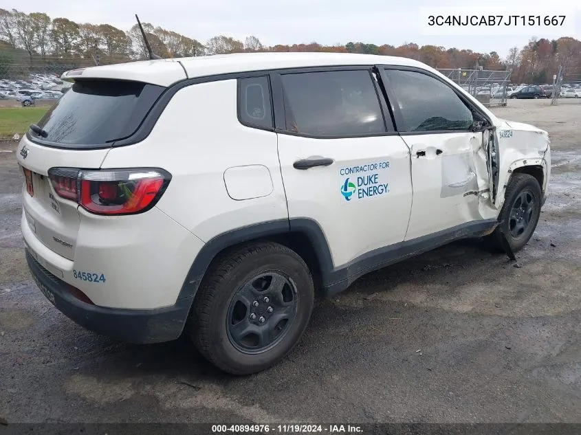 2018 Jeep Compass Sport Fwd VIN: 3C4NJCAB7JT151667 Lot: 40894976