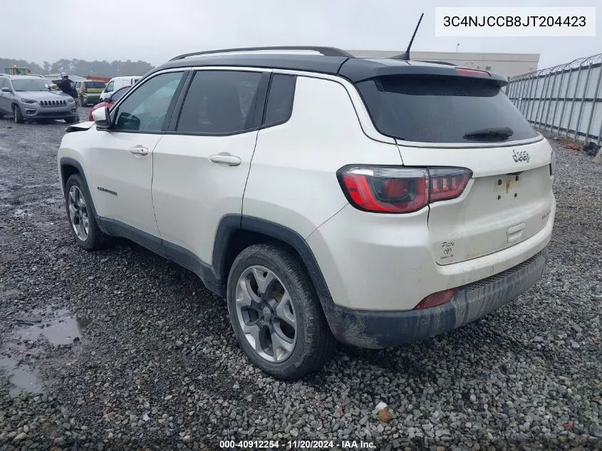 2018 Jeep Compass Limited Fwd VIN: 3C4NJCCB8JT204423 Lot: 40912254