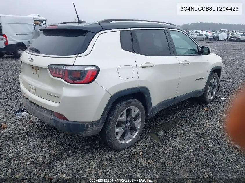 2018 Jeep Compass Limited Fwd VIN: 3C4NJCCB8JT204423 Lot: 40912254