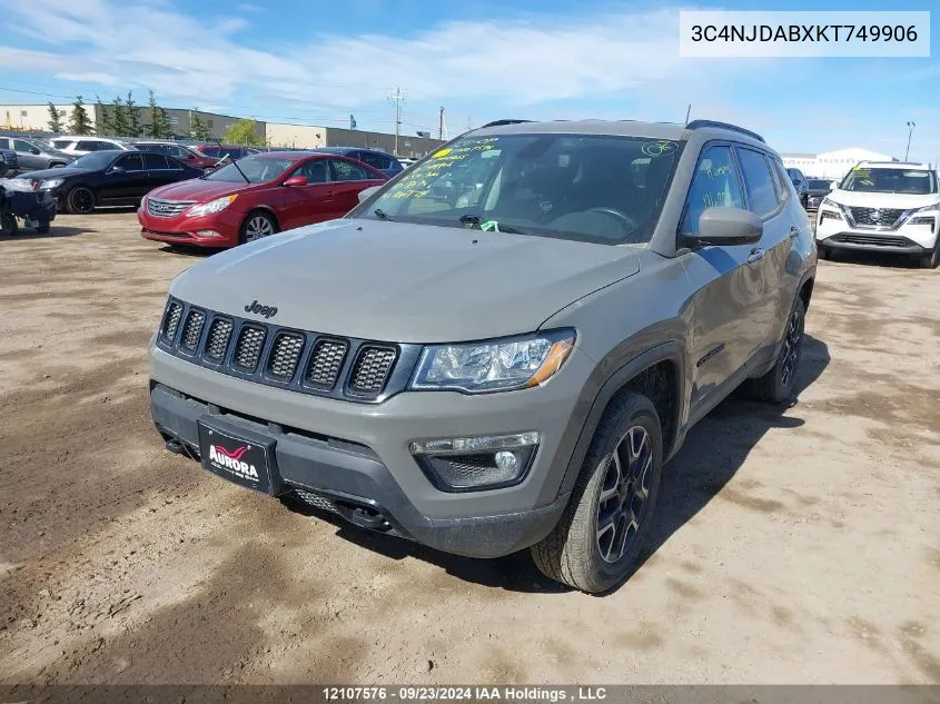 2019 Jeep Compass Sport VIN: 3C4NJDABXKT749906 Lot: 12107576