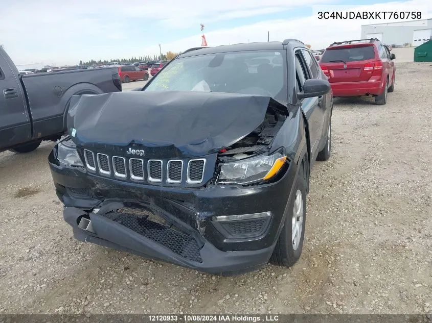 2019 Jeep Compass Sport VIN: 3C4NJDABXKT760758 Lot: 12120933