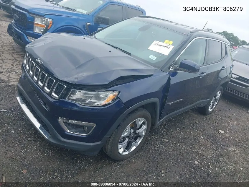 2019 Jeep Compass Limited 4X4 VIN: 3C4NJDCB3KT806279 Lot: 39806094