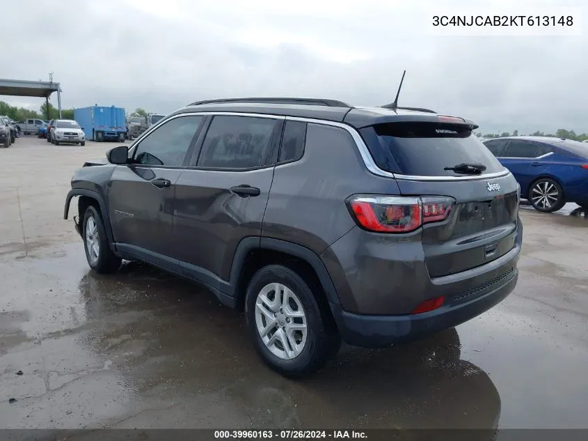 2019 Jeep Compass Sport Fwd VIN: 3C4NJCAB2KT613148 Lot: 39960163