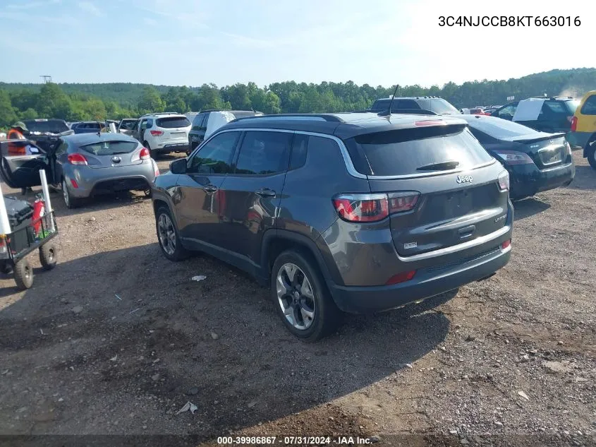 2019 Jeep Compass Limited Fwd VIN: 3C4NJCCB8KT663016 Lot: 39986867