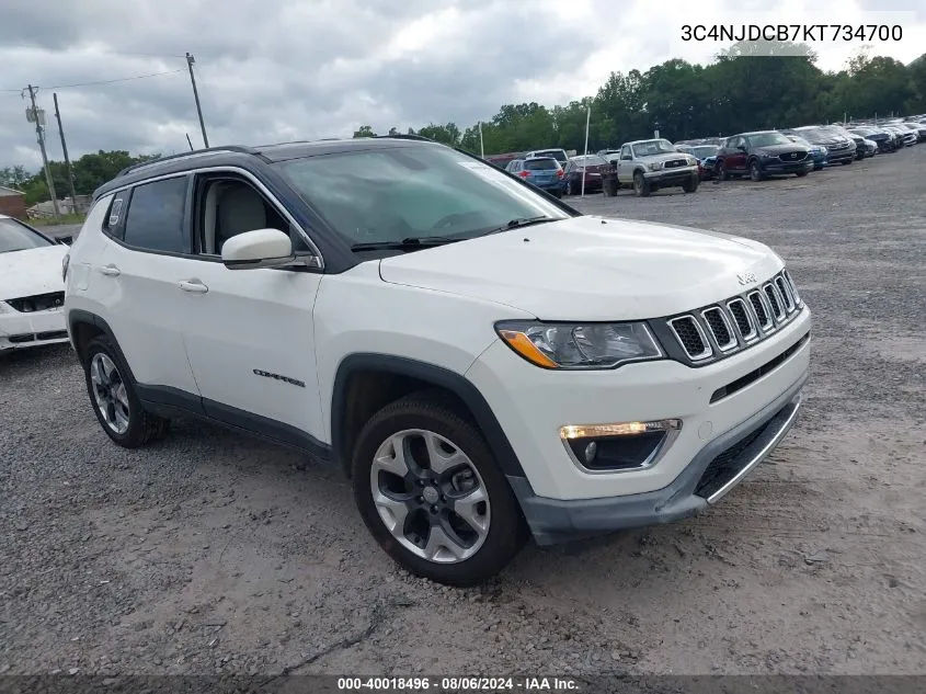 2019 Jeep Compass Limited 4X4 VIN: 3C4NJDCB7KT734700 Lot: 40018496