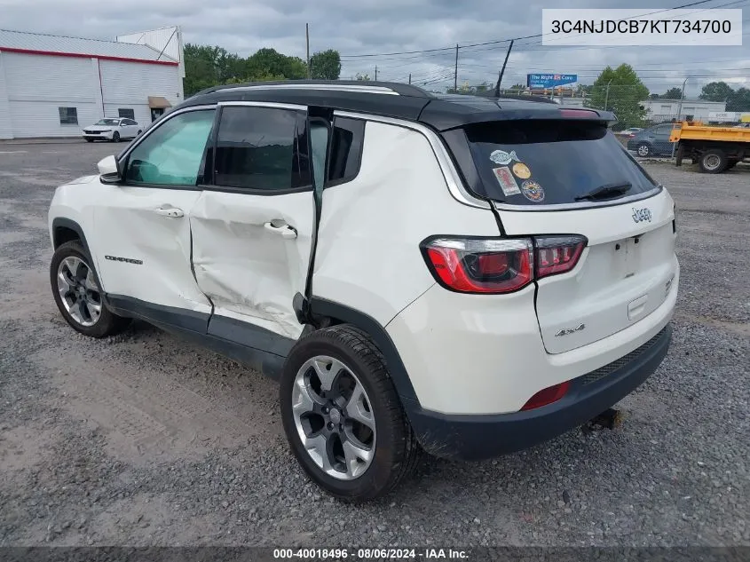 2019 Jeep Compass Limited 4X4 VIN: 3C4NJDCB7KT734700 Lot: 40018496