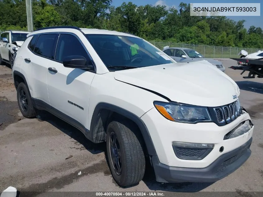 2019 Jeep Compass Sport 4X4 VIN: 3C4NJDAB9KT593003 Lot: 40070504