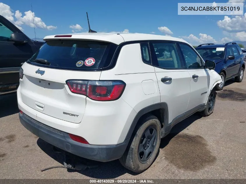 2019 Jeep Compass Sport Fwd VIN: 3C4NJCAB8KT851019 Lot: 40143029