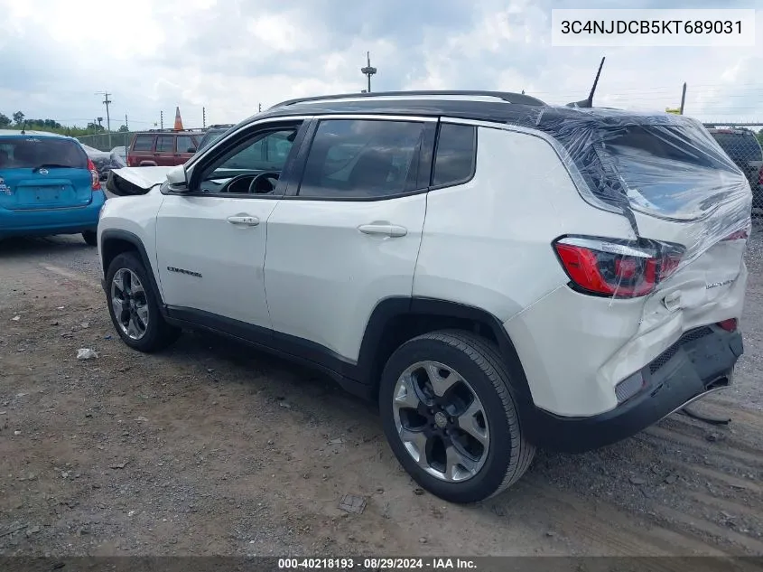 2019 Jeep Compass Limited 4X4 VIN: 3C4NJDCB5KT689031 Lot: 40218193