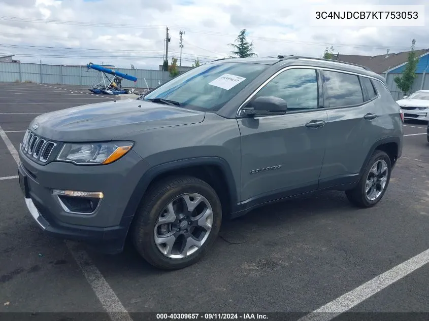 2019 Jeep Compass Limited 4X4 VIN: 3C4NJDCB7KT753053 Lot: 40309657