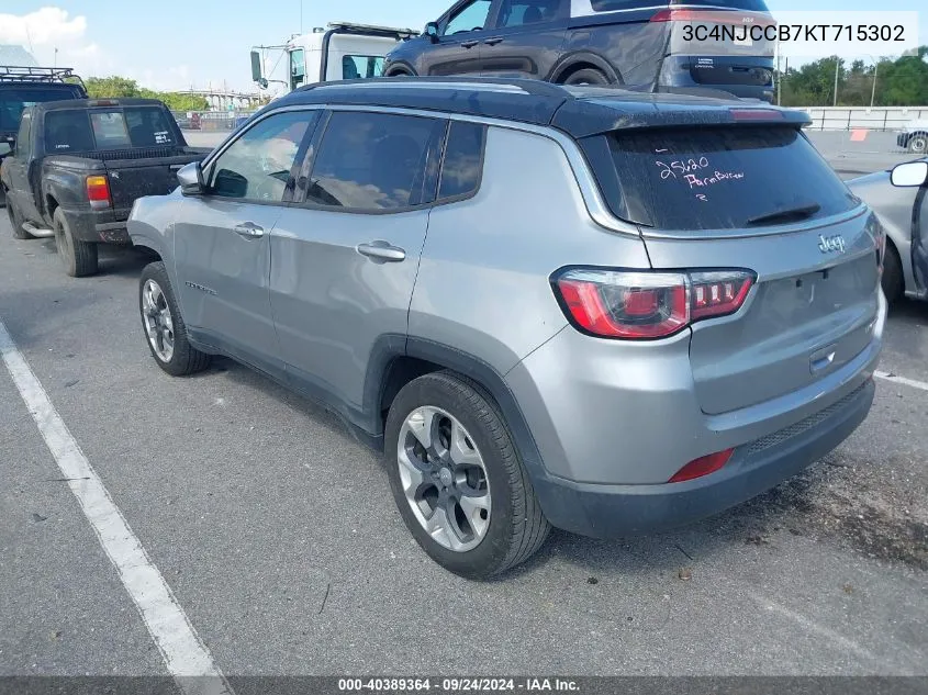 2019 Jeep Compass Limited Fwd VIN: 3C4NJCCB7KT715302 Lot: 40389364