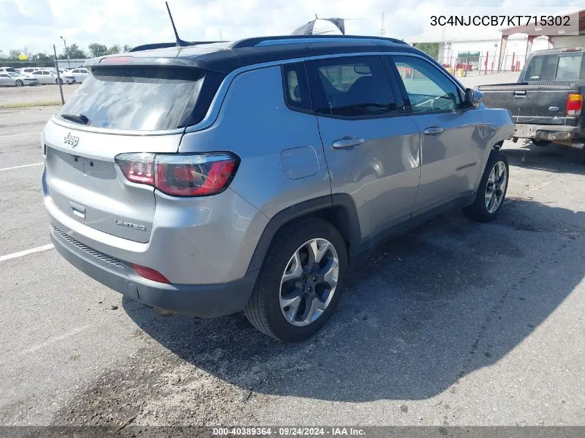 2019 Jeep Compass Limited Fwd VIN: 3C4NJCCB7KT715302 Lot: 40389364