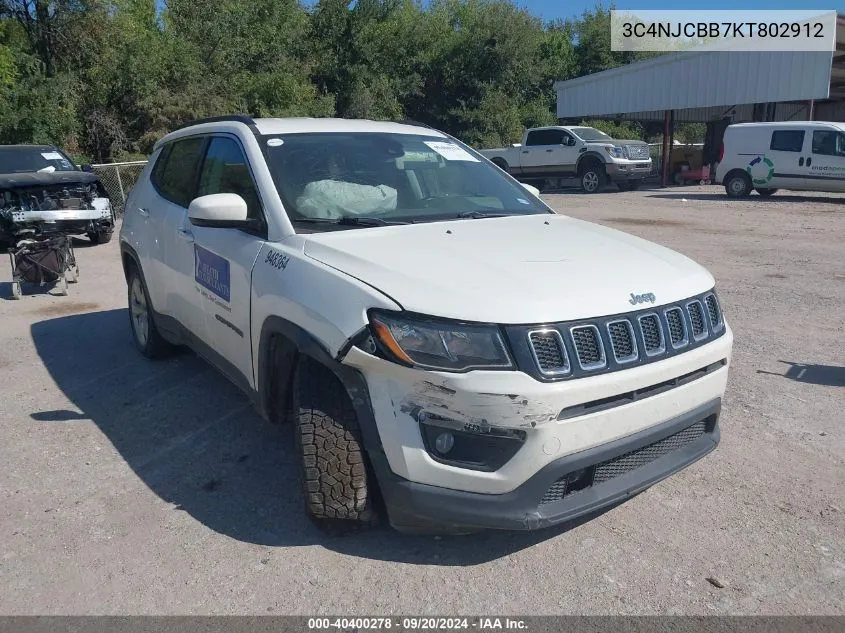 2019 Jeep Compass Latitude Fwd VIN: 3C4NJCBB7KT802912 Lot: 40400278