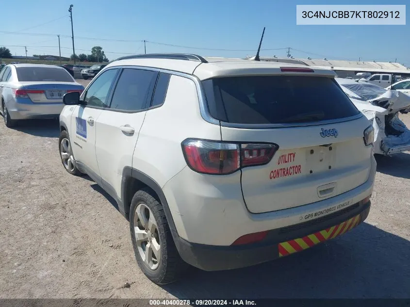 2019 Jeep Compass Latitude Fwd VIN: 3C4NJCBB7KT802912 Lot: 40400278