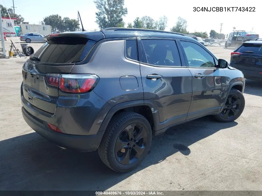 2019 Jeep Compass Altitude Fwd VIN: 3C4NJCBB1KT743422 Lot: 40489676