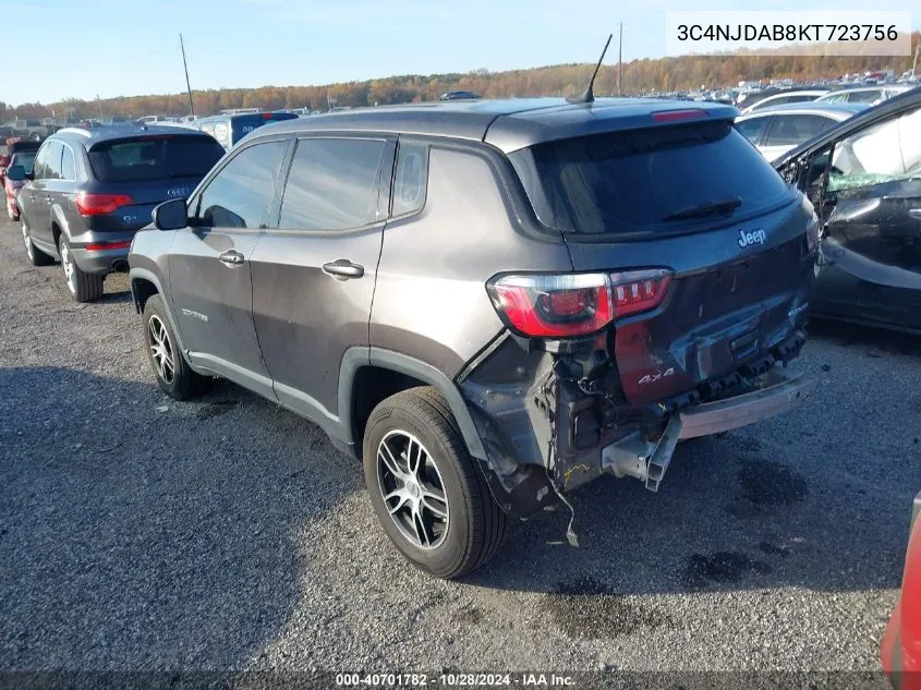 2019 Jeep Compass Sport 4X4 VIN: 3C4NJDAB8KT723756 Lot: 40701782