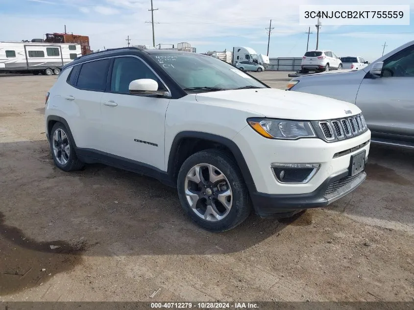 2019 Jeep Compass Limited Fwd VIN: 3C4NJCCB2KT755559 Lot: 40712279