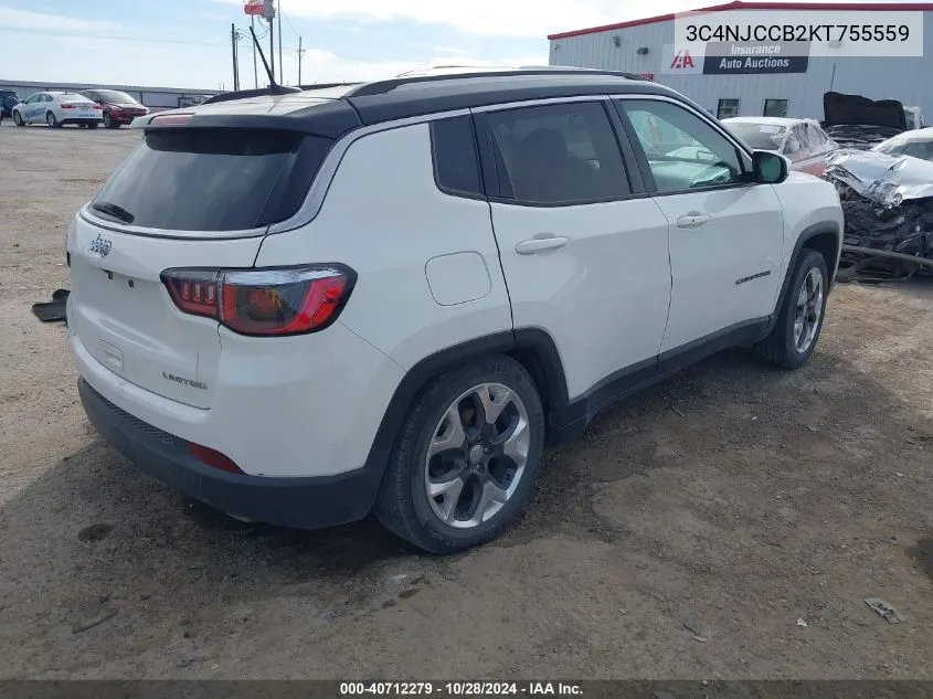 2019 Jeep Compass Limited Fwd VIN: 3C4NJCCB2KT755559 Lot: 40712279