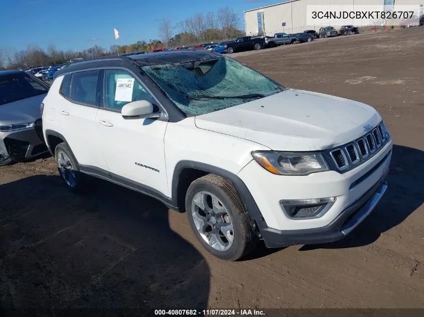 2019 Jeep Compass Limited 4X4 VIN: 3C4NJDCBXKT826707 Lot: 40807682