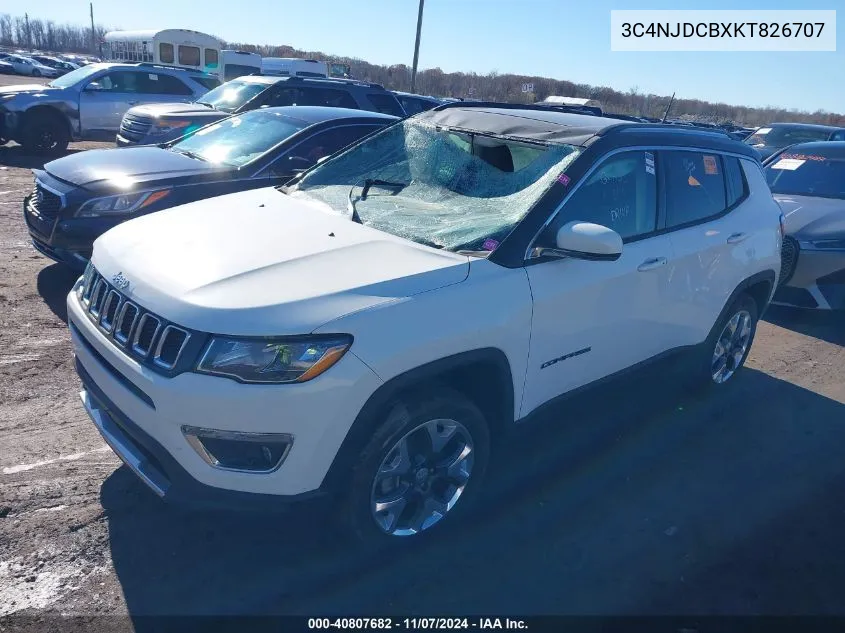 2019 Jeep Compass Limited 4X4 VIN: 3C4NJDCBXKT826707 Lot: 40807682