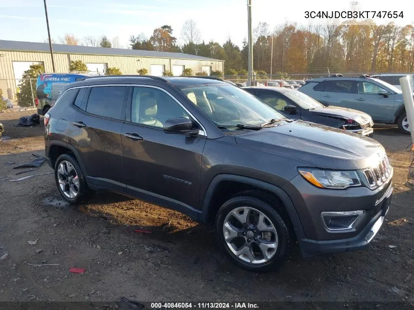 2019 Jeep Compass Limited 4X4 VIN: 3C4NJDCB3KT747654 Lot: 40846054