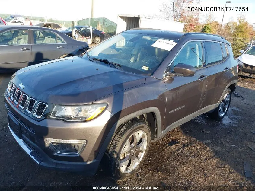 2019 Jeep Compass Limited 4X4 VIN: 3C4NJDCB3KT747654 Lot: 40846054