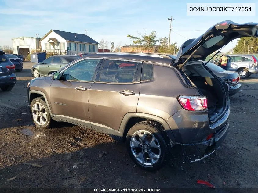 2019 Jeep Compass Limited 4X4 VIN: 3C4NJDCB3KT747654 Lot: 40846054