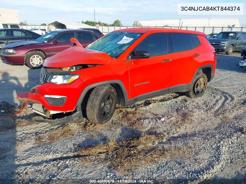 2019 Jeep Compass Sport Fwd VIN: 3C4NJCAB4KT844374 Lot: 40890679