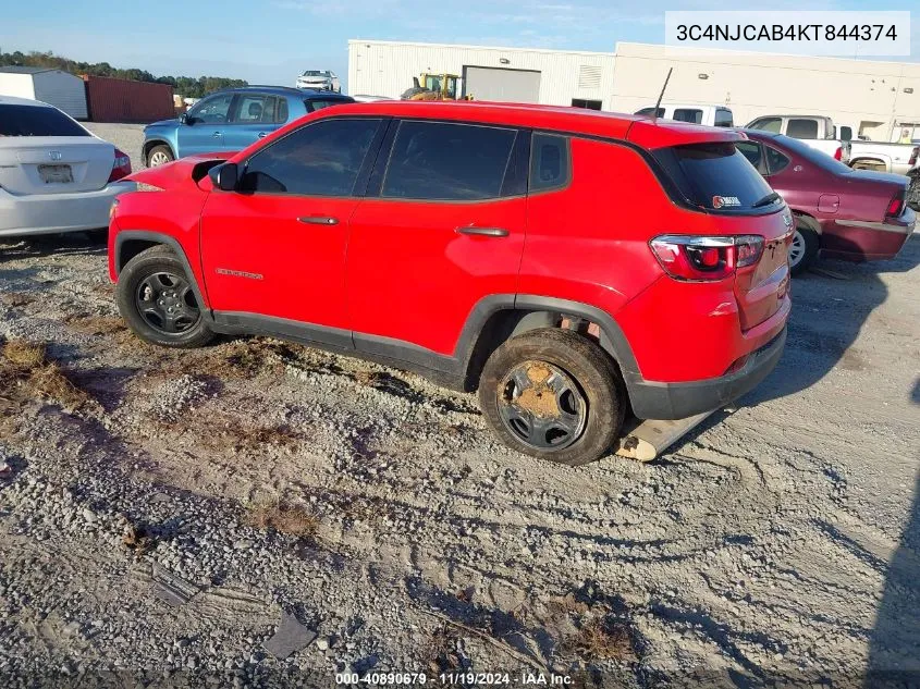 2019 Jeep Compass Sport Fwd VIN: 3C4NJCAB4KT844374 Lot: 40890679