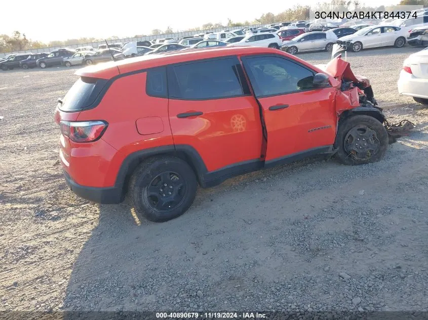 2019 Jeep Compass Sport Fwd VIN: 3C4NJCAB4KT844374 Lot: 40890679