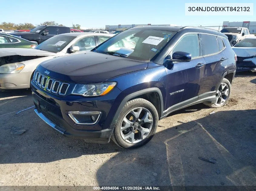 2019 Jeep Compass Limited 4X4 VIN: 3C4NJDCBXKT842132 Lot: 40894004