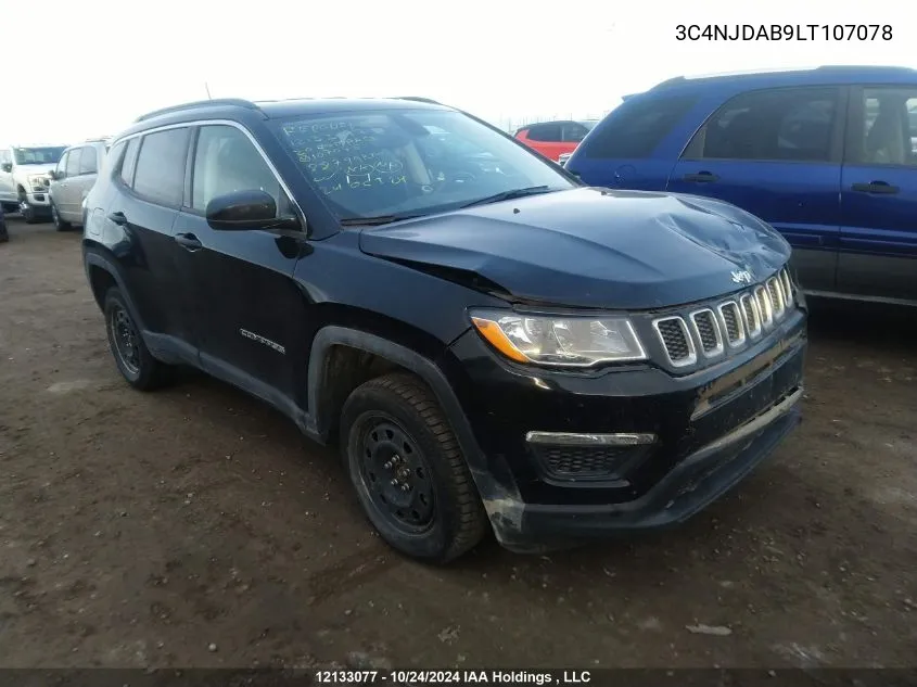 2020 Jeep Compass Sport VIN: 3C4NJDAB9LT107078 Lot: 12133077