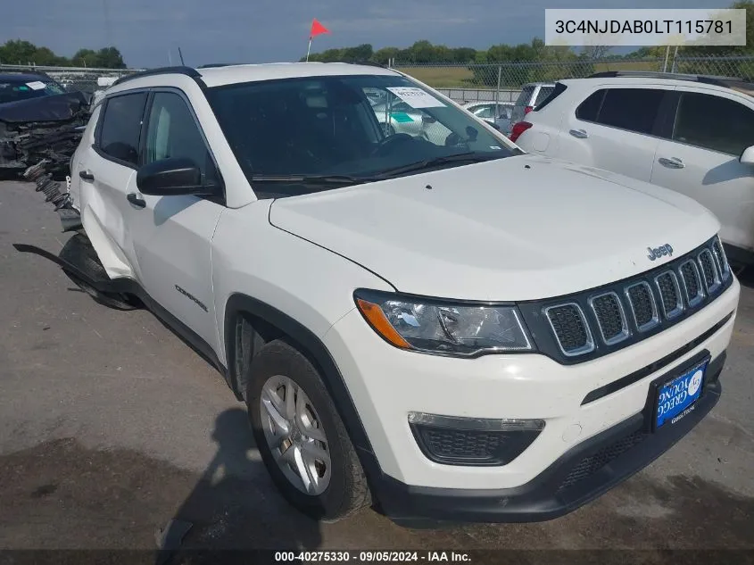 2020 Jeep Compass Sport VIN: 3C4NJDAB0LT115781 Lot: 40275330