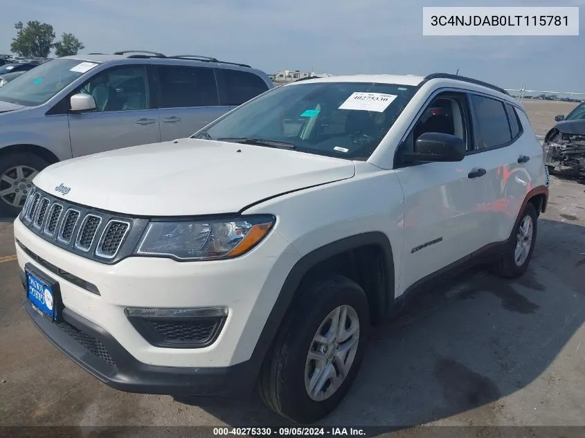 2020 Jeep Compass Sport VIN: 3C4NJDAB0LT115781 Lot: 40275330