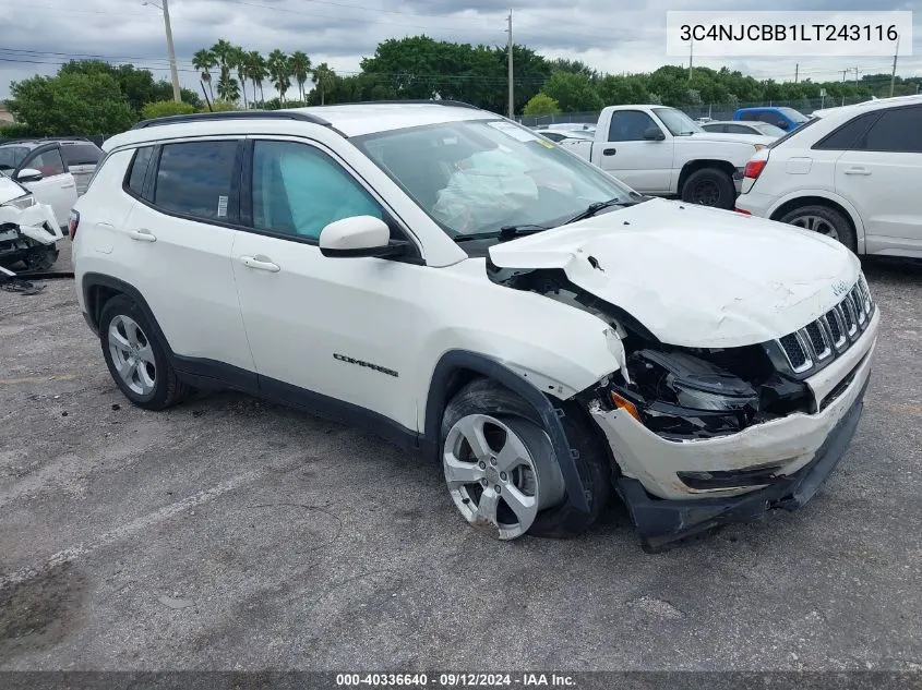 2020 Jeep Compass Latitude Fwd VIN: 3C4NJCBB1LT243116 Lot: 40336640