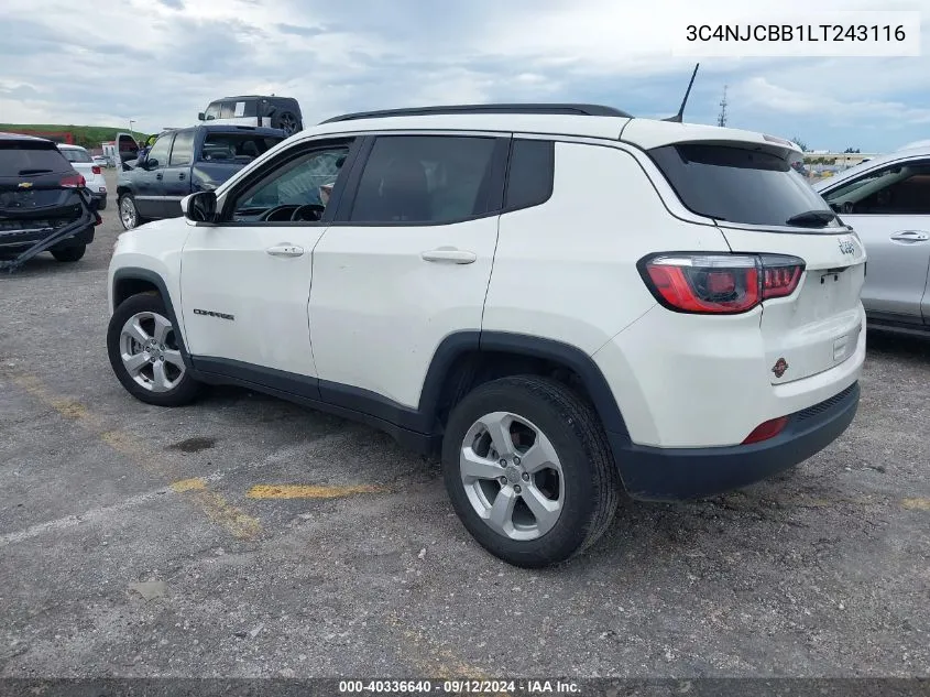 2020 Jeep Compass Latitude Fwd VIN: 3C4NJCBB1LT243116 Lot: 40336640