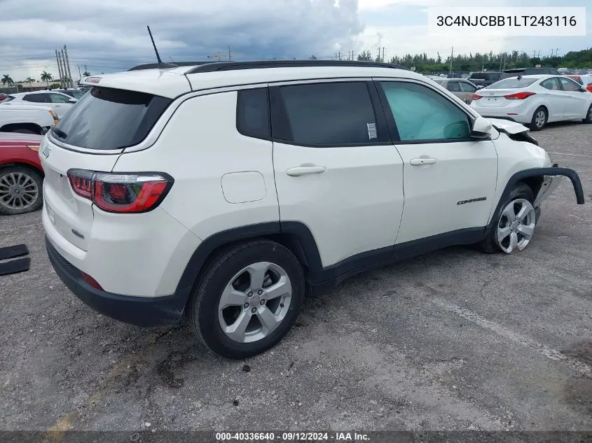 2020 Jeep Compass Latitude Fwd VIN: 3C4NJCBB1LT243116 Lot: 40336640