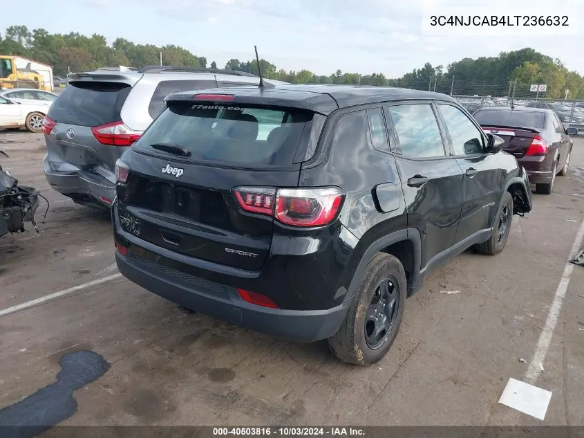 2020 Jeep Compass Sport Fwd VIN: 3C4NJCAB4LT236632 Lot: 40503816