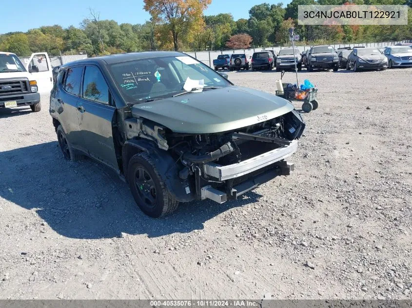 2020 Jeep Compass Sport Fwd VIN: 3C4NJCAB0LT122921 Lot: 40535076