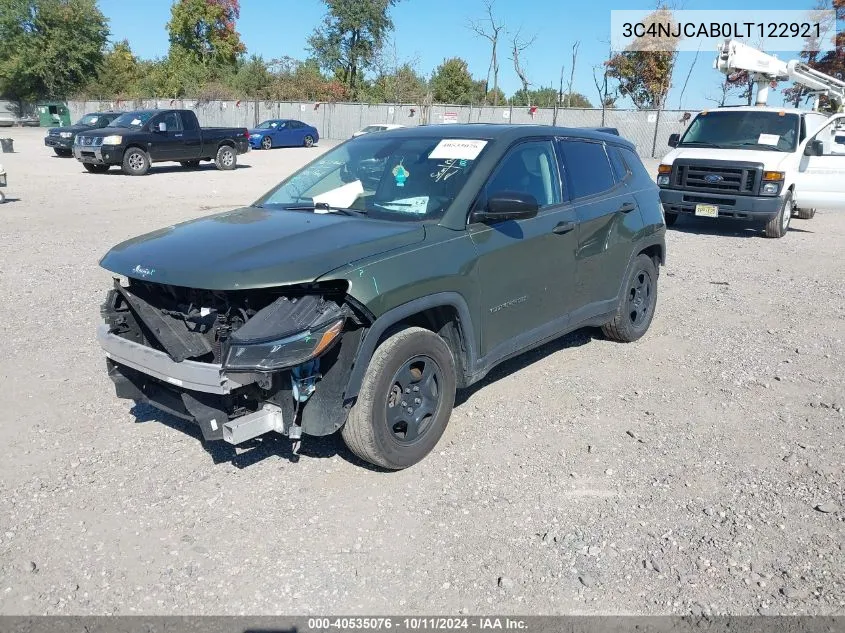 2020 Jeep Compass Sport Fwd VIN: 3C4NJCAB0LT122921 Lot: 40535076