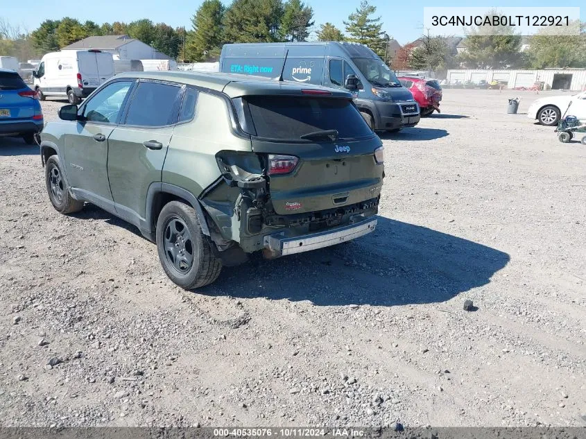 2020 Jeep Compass Sport Fwd VIN: 3C4NJCAB0LT122921 Lot: 40535076