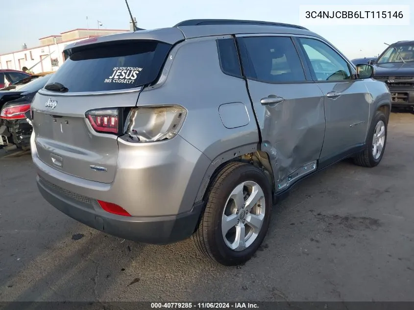 2020 Jeep Compass Latitude Fwd VIN: 3C4NJCBB6LT115146 Lot: 40779285