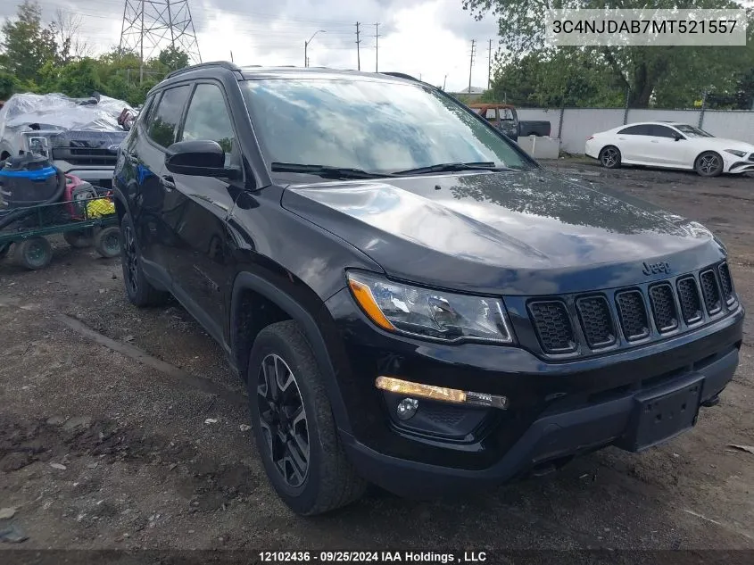 2021 Jeep Compass Sport VIN: 3C4NJDAB7MT521557 Lot: 12102436